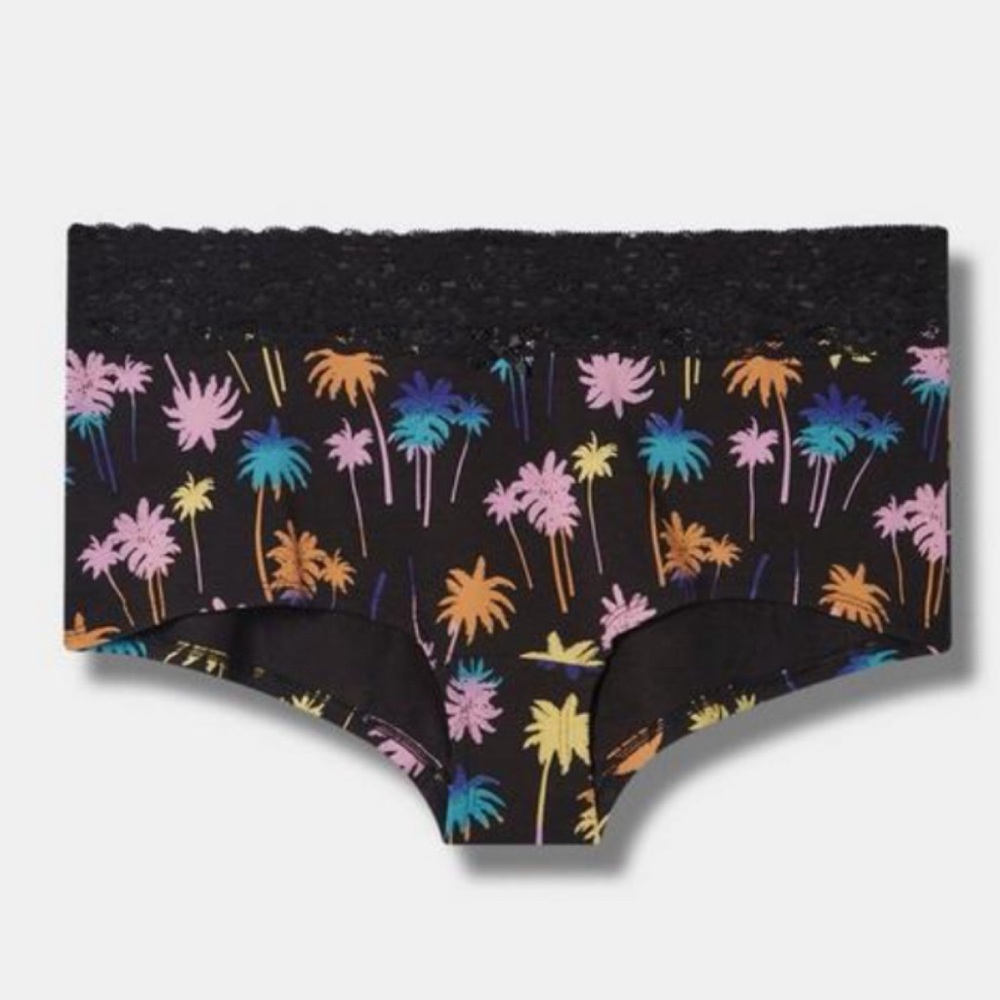 🆕 Cotton Mid-Rise Boyshort Lace Trim Panty 1 1X 14 16 NWT Torrid New! Palm Tree